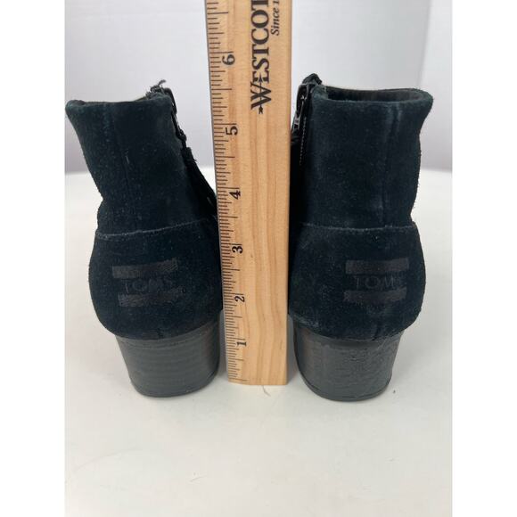 Toms Ankle Black Suede Low Heel Short Western Comfort Booties Size 6 - Picture 4 of 8